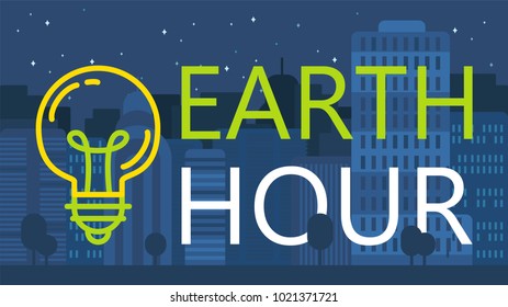 Earth Hour Banner With Lamp And Text. Ecology poster. Vector