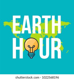 Earth Hour Banner With Lamp And Text. Ecology poster. Vector