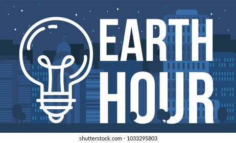 Earth Hour Banner With Lamp And Text. Ecology poster. Vector