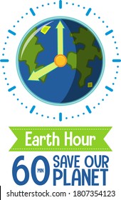 Earth Hour campaign poster or banner with 60 mins save our planet illustration