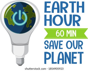 Earth Hour campaign poster or banner turn off your lights for our planet 60 minutes illustration