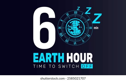 Earth Hour is celebrated in March. This holiday-themed design is perfect for backgrounds, banners, greeting cards, posters with text inscription, Classic social media posts.