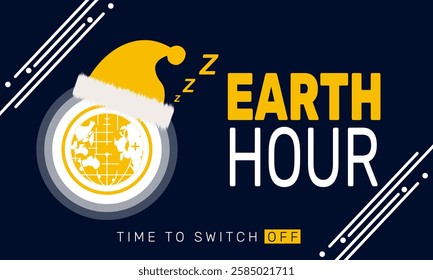 Earth Hour is celebrated in March. This holiday-themed design is perfect for backgrounds, banners, greeting cards, posters with text inscription, Classic social media posts.