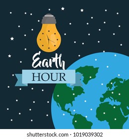 earth hour clock bulb light globe map stars
