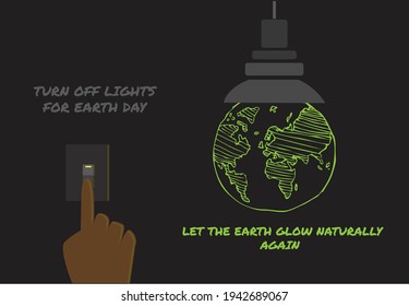 Earth Hour concept. Earth glows green in the dark when lights are switched off. Editable Clip Art.