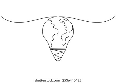 Dibujo de línea continua de la hora terrestre de un mapa de globo aislado Icono de Vector simple