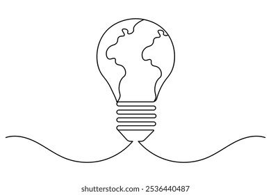Earth hour continuous line drawing of isolate globe map outline simple vector icon