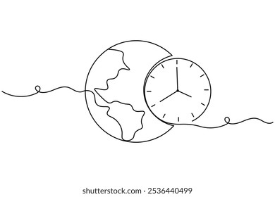 Earth hour continuous line drawing of isolate globe map outline simple vector icon