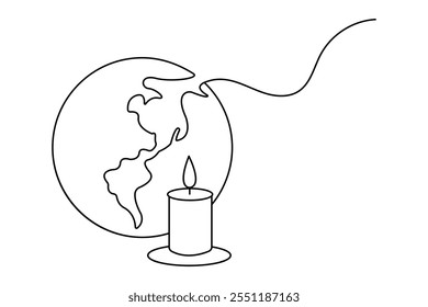 Dibujo continuo de una línea de la hora terrestre del icono del Vector del mundo 