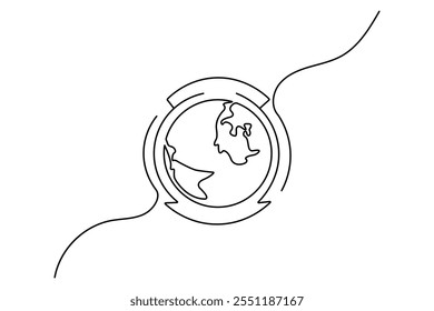 Hora da Terra contínua um desenho de linha do globo globo globo globo vetor ícone 