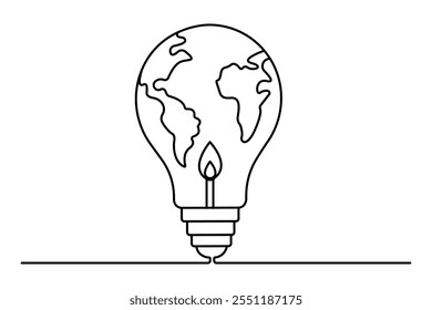 Earth hour continuous one line drawing of world globe vector icon 