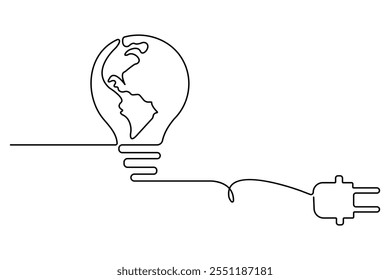 Earth hour continuous one line drawing of world globe vector icon 