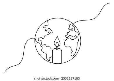 Earth hour continuous one line drawing of world globe vector icon 