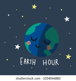 Earth Hour cute world cartoon vector illustration doodle style
