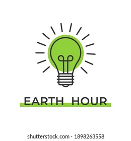 Earth Hour day  banner. Green Light bulb in the form of earth. Line modern design. Vector illustration.