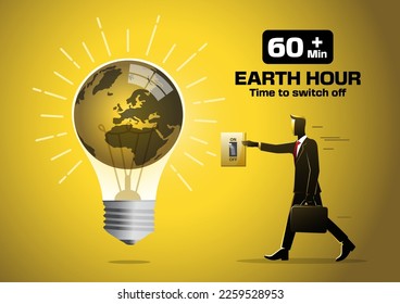 Earth Hour Day banner with switch Turn off the lights around the earth vector design