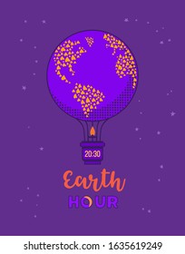 Earth hour day concept flat vector illustration. Timer notice to stop polluting the globe nature. Support planet actions change world design idea. Environmental threat planet banner background