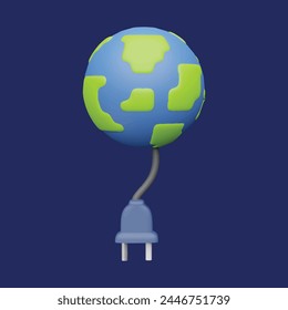 Earth hour day concept. Realistic 3d object cartoon style.