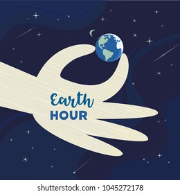 Earth hour day concept. Stop polluting the globe. Support promise for planet actions, change global world. Environmental threat. Make personal promise to planet banner background. Vector illustration
