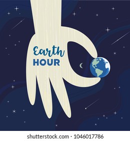 Earth hour day concept. Stop polluting the globe. Support promise for planet actions, change global world. Environmental threat. Make personal promise to planet banner background. Vector illustration