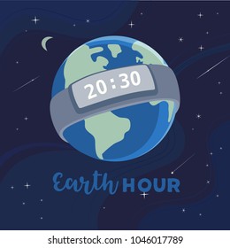 Earth hour day concept. Stop polluting the globe. Support promise for planet actions, change global world. Environmental threat. Make personal promise to planet banner background. Vector illustration