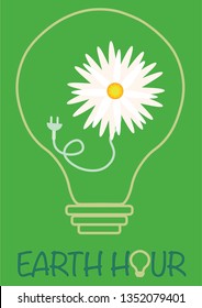 Earth hour day illustration, light bulb with flower