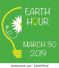 Earth hour day illustration, light bulb with flower