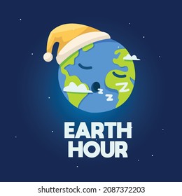 Earth hour day with illustration of the sleeping earth
