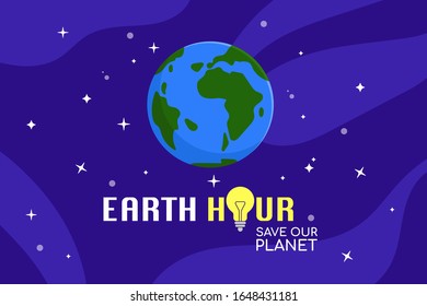 Earth hour day. Save our planet. Environment friendly ecological concept. Colorful vector illustration for banner, website design or landing web page