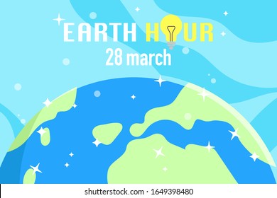 Earth hour day. Save our planet. Environment friendly ecological concept. Colorful vector illustration for banner, website design or landing web page