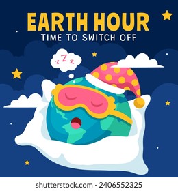 Earth Hour Day Social Media Illustration Flat Cartoon Hand Drawn Templates Background