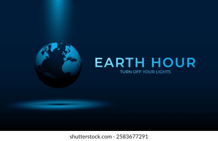 Earth hour day with turn off your lights text and blue dark color background design 