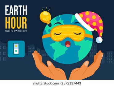 Earth Hour Digital Illustration for Social Media Background with Eco Themes
