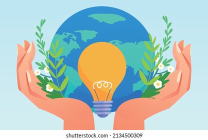 Earth Hour, energy saving and emission reduction, green environmental protection, vector illustration
