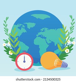 Earth Hour, energy saving and emission reduction, green environmental protection, vector illustration