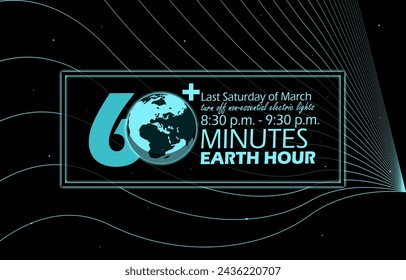 Earth Hour event banner. An earth with bold text in frame on outer space background to celebrate on March