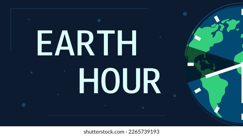 Earth Hour. Global holiday. 60 minutes without electricity. Cartoon flat Earth planet in Space. Earth hour horizontal banner. Ecology concept. Vector Illustration.