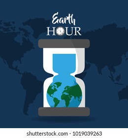 earth hour globe inside hourglass clock map background
