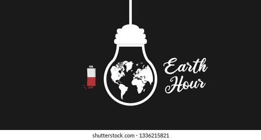 Earth hour globe lamp electric switch on off simple elegant background template. Can use for banner, poster, flyer, cover. card, backdrop, presentation