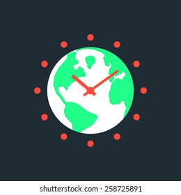 earth hour with green planet. concept of global warming, saving electricity, illumination, wwf power conservation. isolated on dark blue background. flat style trendy modern design vector illustration