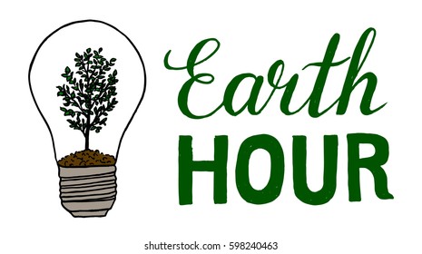 Earth Hour hand drawn sketch isolated on white