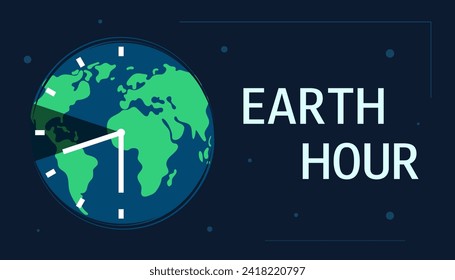 Banner horizontal de hora de la Tierra. Festividad global. 60 minutos sin electricidad. Dibujo planetario plano en el espacio. Salvemos el concepto del planeta. Ilustración vectorial.