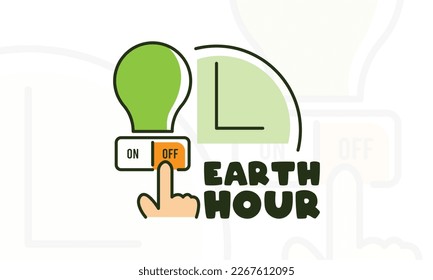 Earth Hour. Icon of hand turning off the light. Clock. Doodle. Line. Outline. Poster, banner, card, background. Eps 10.