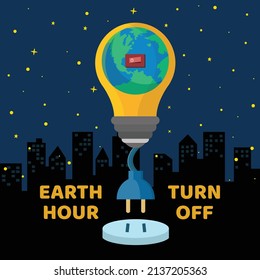 Earth hour illustration with planet earth and lights
