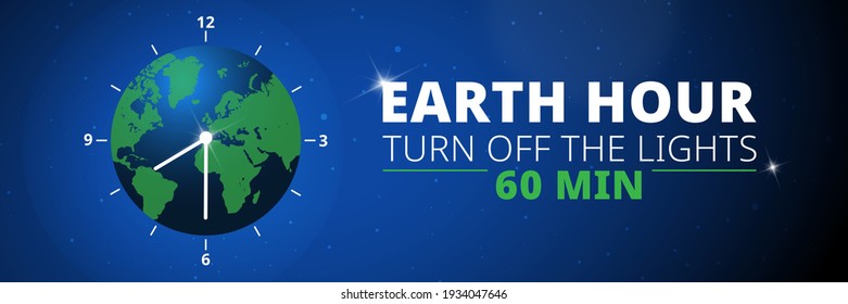 Earth hour illustration with planet and turn off button. Poster for web.