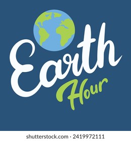 Earth Hour inscription. Handwriting holiday text banner square composition Earth Hour. Hand drawn vector art.