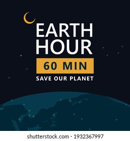 Earth hour movement vector template with illustration of the earth in the bottom. Climate change illustration template. Green movement illustration template. 