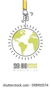 Earth Hour Poster With Hand Turning Off The Light And Planet. Vector Illustration