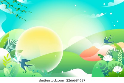 Earth hour, protect the earth's environment, with plants and clouds in the background, vector illustration