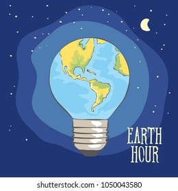 Earth hour / Vector illustration, banner, planet Earth in the form of a lamp
